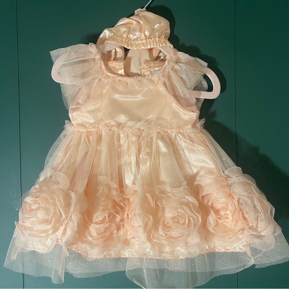Peach Tulle Dress with Floral Accents